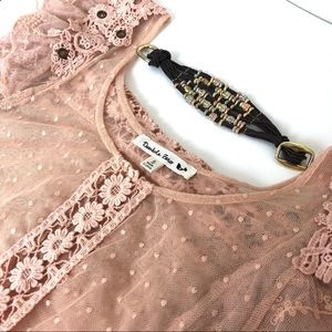 SET! Double Zero Sheer Crochet Blouse & Bracelet